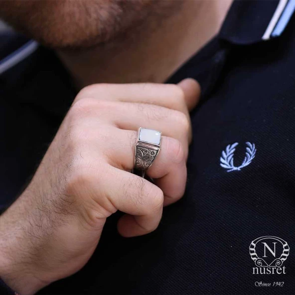 925 Ayar Gümüş Kare Sedef Taşlı Erkek Yüzük - Resim 5