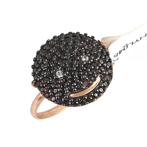 925 Ayar Gümüş Gülen Yüz Modeli Yüzük, Pembe - Siyah Taş ürün görseli