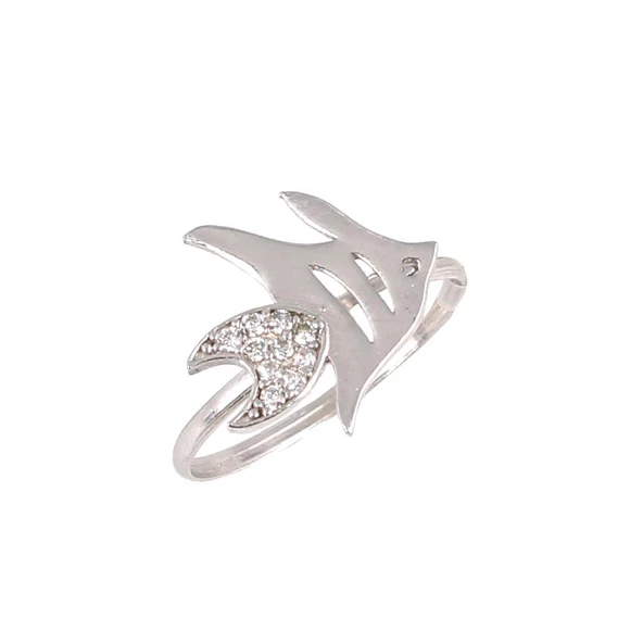 925 Ayar Gümüş Balık Yüzük, Beyaz - Beyaz Taş ürün görseli