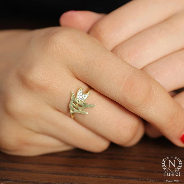 925 Ayar Gümüş Balık Yüzük, Sarı - Beyaz Taş ürün görseli