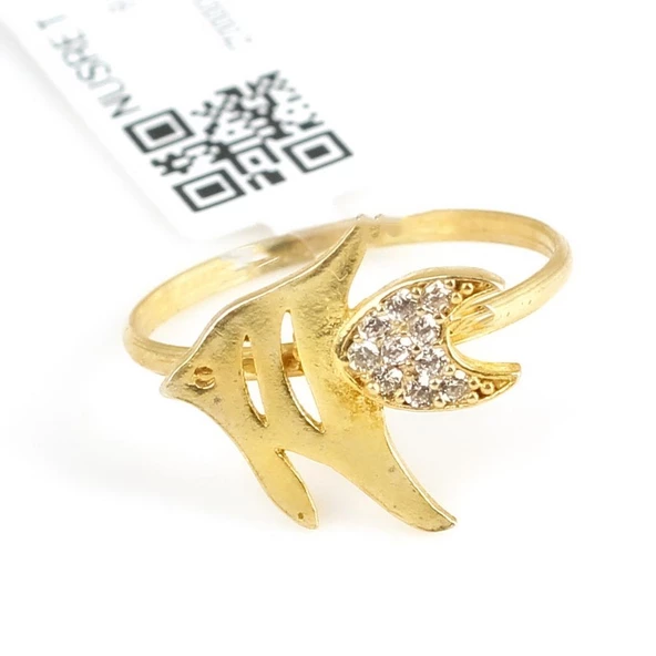 925 Ayar Gümüş Balık Yüzük, Sarı - Beyaz Taş - Resim 3