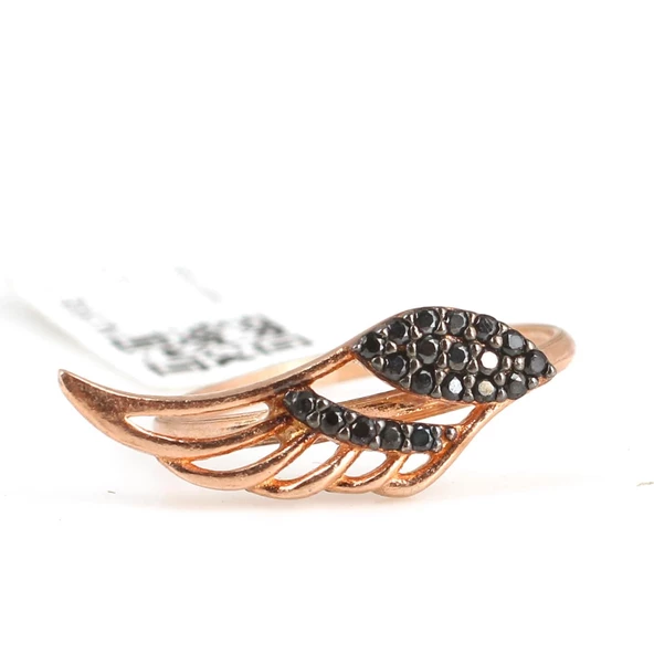 925 Ayar Gümüş Kanat Yüzük, Pembe - Siyah Taş - Resim 3