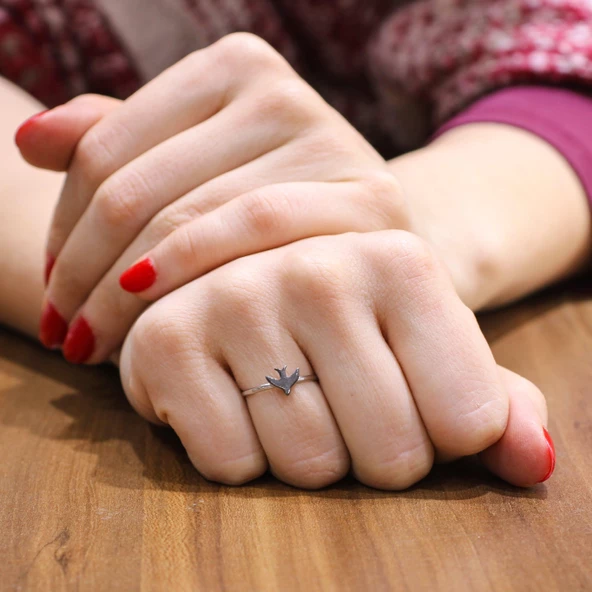 925 Ayar Gümüş Kırlangıç Yüzük, Beyaz ürün görseli 1