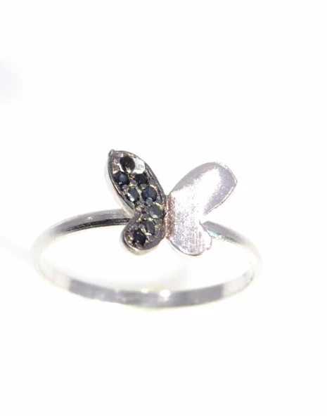 925 Ayar Gümüş Kelebek Yüzük, Beyaz - Resim 4