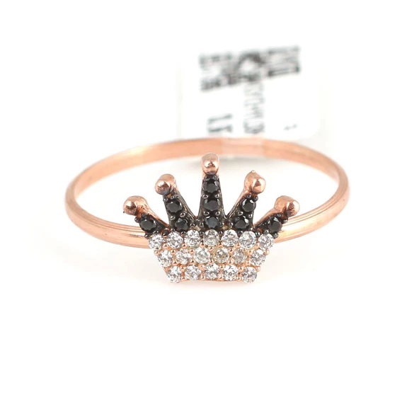 925 Ayar Gümüş Taç Yüzük, Pembe - Beyaz, Siyah Taş - Resim 4