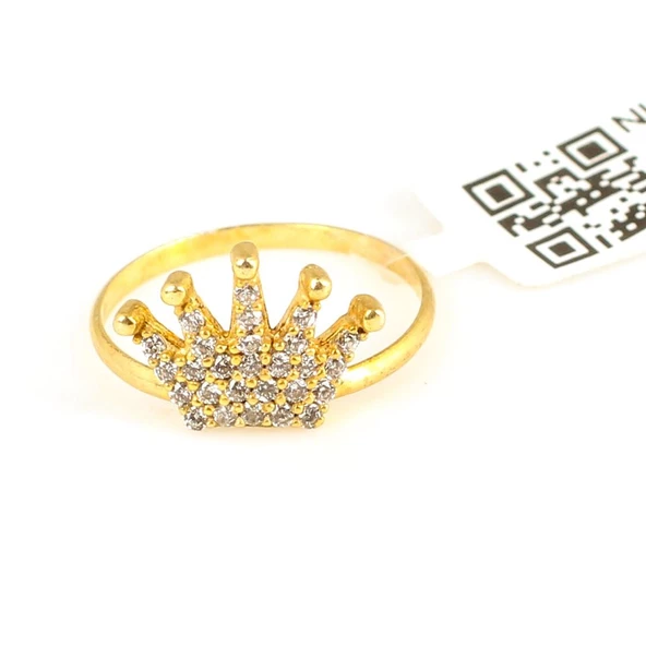 925 Ayar Gümüş Taç Yüzük, Sarı - Beyaz Taş - Resim 3