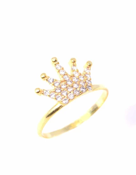 925 Ayar Gümüş Taç Yüzük, Sarı - Beyaz Taş - Resim 5