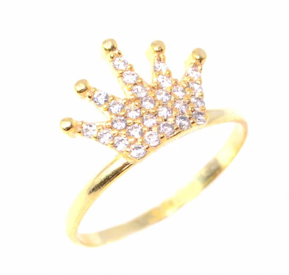 925 Ayar Gümüş Taç Yüzük, Sarı - Beyaz Taş - Resim 4