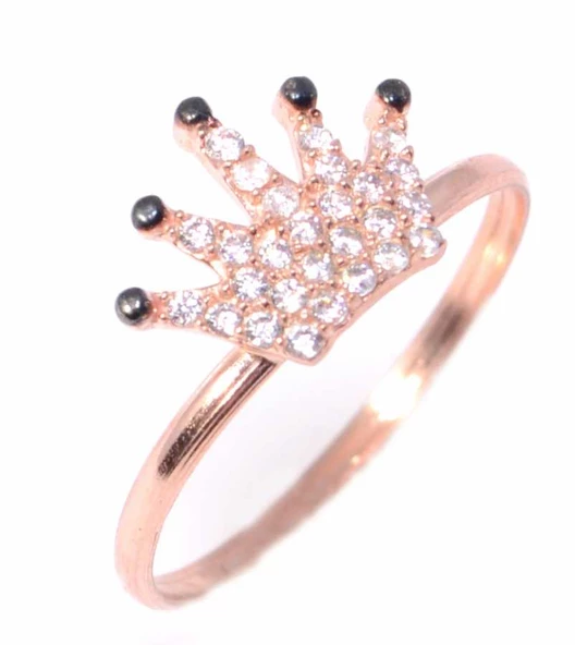 925 Ayar Gümüş Taç Yüzük, Pembe - Beyaz Taş - Resim 4