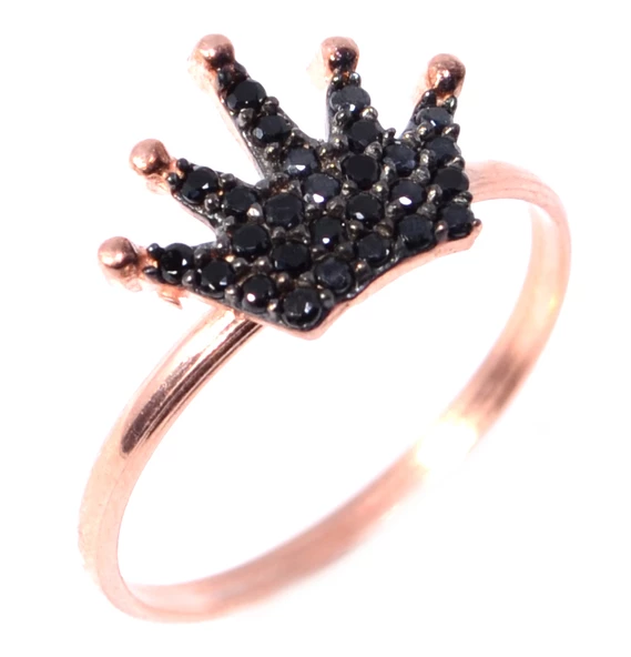 925 Ayar Gümüş Taç Yüzük, Pembe - Siyah Taş ürün görseli