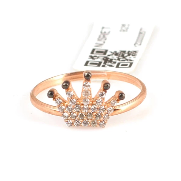 925 Ayar Gümüş Taç Yüzük, Pembe - Beyaz Taş - Resim 3