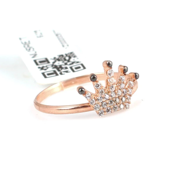 925 Ayar Gümüş Taç Yüzük, Pembe - Beyaz Taş - Resim 2