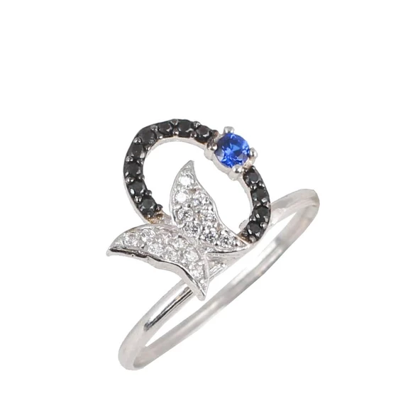 925 Ayar Gümüş Çemberli Kelebek Yüzük, Beyaz - Resim 2