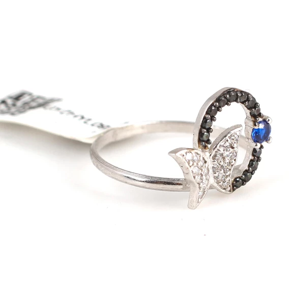 925 Ayar Gümüş Çemberli Kelebek Yüzük, Beyaz - Resim 3