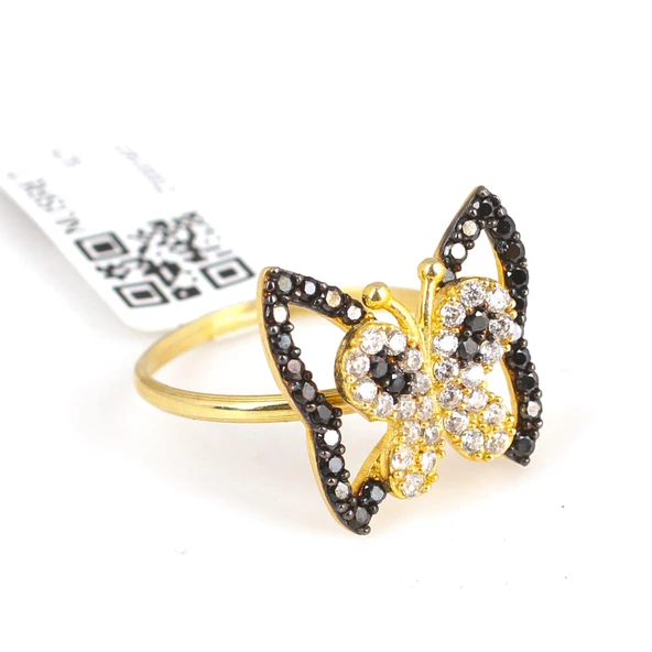 925 Ayar Gümüş Kelebekli Yüzük, Sarı - Resim 2