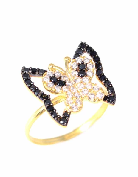 925 Ayar Gümüş Kelebekli Yüzük, Sarı - Resim 4