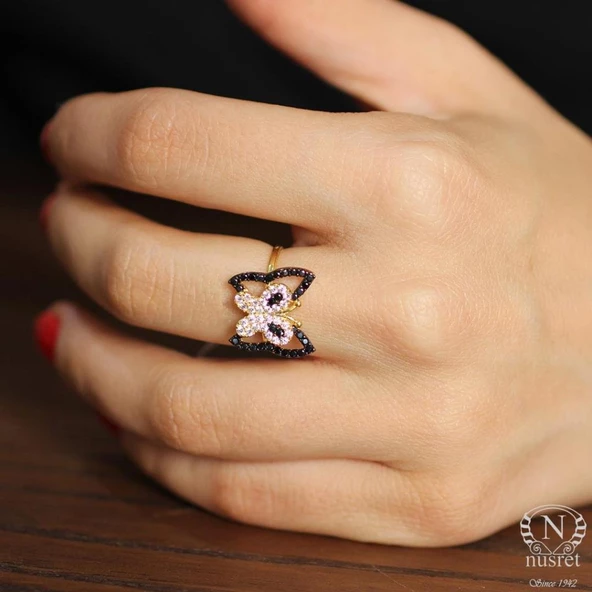 925 Ayar Gümüş Kelebekli Yüzük, Sarı ürün görseli