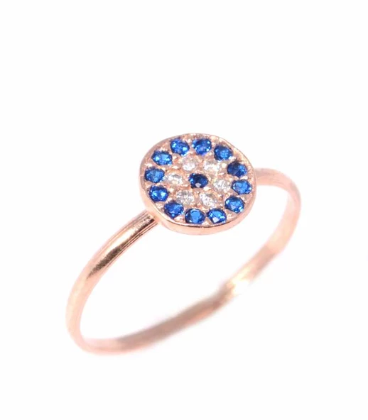 925 Ayar Gümüş Nazar Boncuklu Model Yüzük, Pembe ürün görseli 1