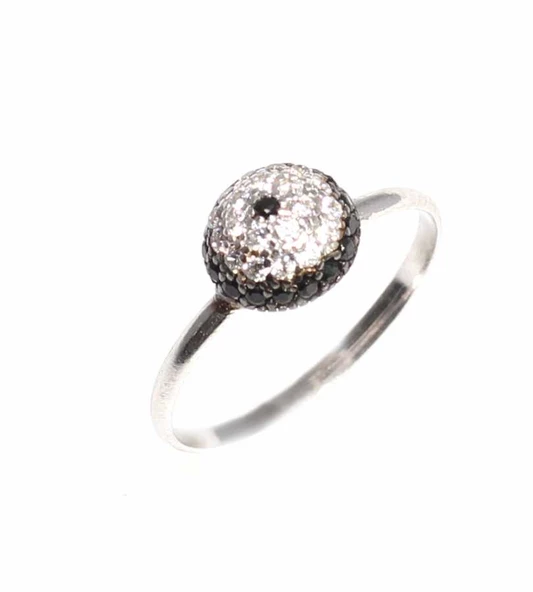 925 Ayar Gümüş Yarım Toplu Minimal Yüzük, Beyaz ürün görseli 1