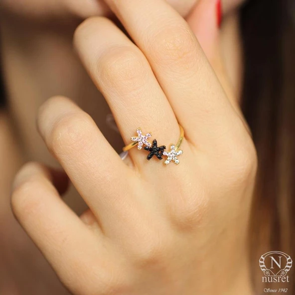 925 Ayar Gümüş 3 Sıra Yıldız Yüzük ürün görseli