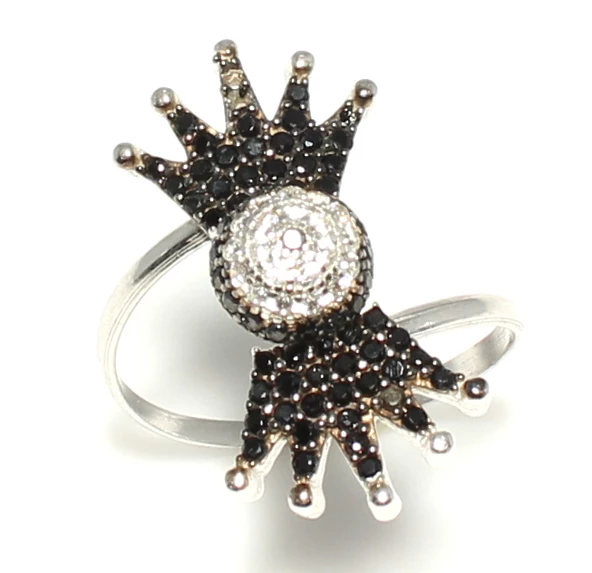 925 Ayar Gümüş Taç Yüzük, Beyaz - Siyah, Beyaz Taş ürün görseli