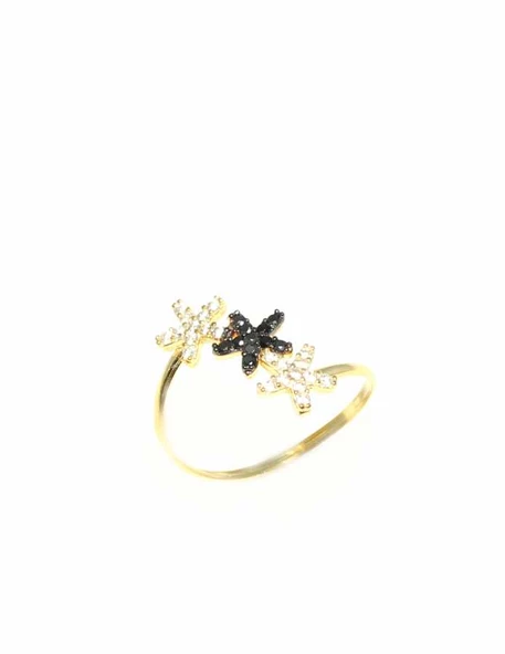 925 Ayar Gümüş 3 Sıra Yıldız Yüzük - Resim 2