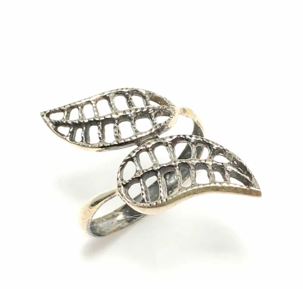 925 Ayar Gümüş Telkari Yaprak Model Yüzük - Resim 2
