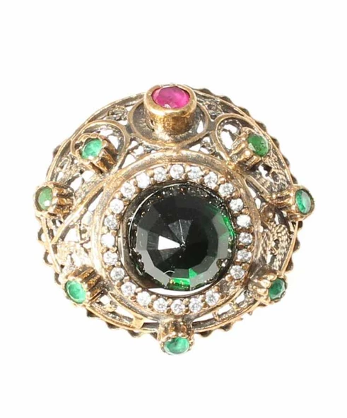 925 Ayar Gümüş Zümrüt Taşlı Kubbe Yüzük - Resim 6