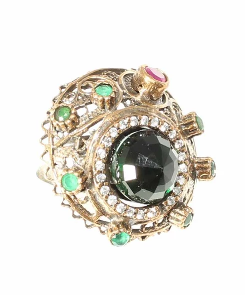 925 Ayar Gümüş Zümrüt Taşlı Kubbe Yüzük - Resim 7