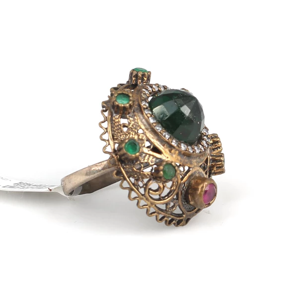 925 Ayar Gümüş Zümrüt Taşlı Kubbe Yüzük - Resim 2