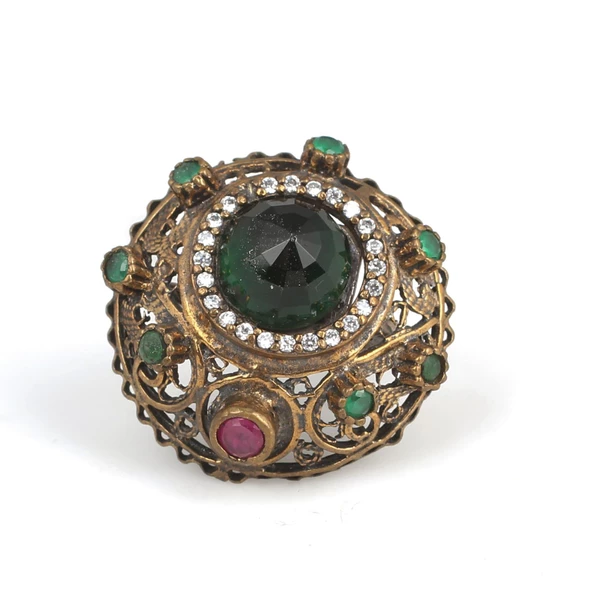 925 Ayar Gümüş Zümrüt Taşlı Kubbe Yüzük - Resim 3