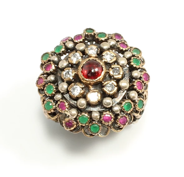 925 Ayar Gümüş ve Bronz Karışımı Taşlı Desenli Yüzük - Resim 7