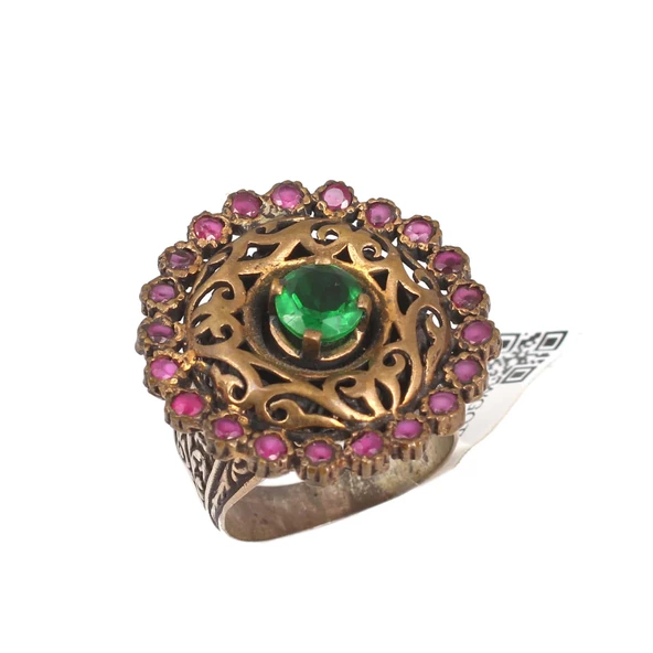 925 Ayar Gümüş ve Bronz Karışımı Taşlı Otantik Yüzük ürün görseli 1