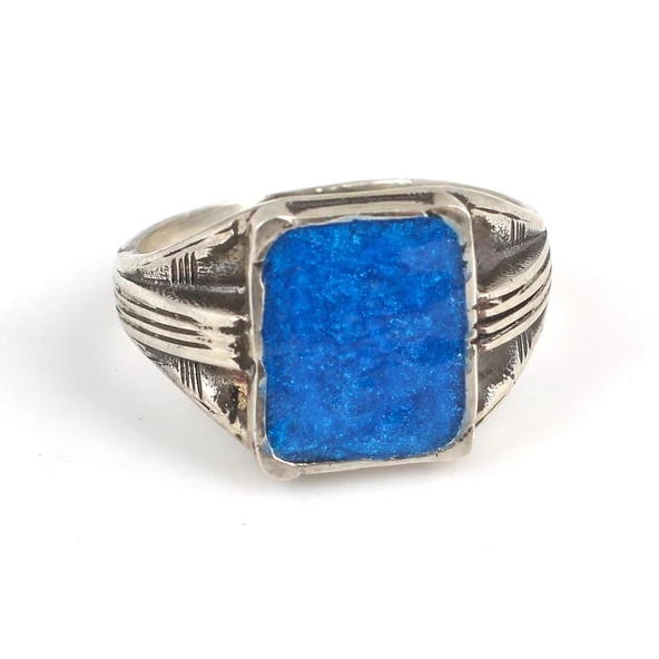 925 ayar Gümüş Mavi Mineli Erkek Yüzük - Resim 4