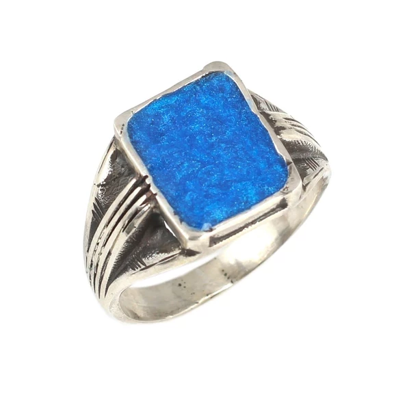 925 ayar Gümüş Mavi Mineli Erkek Yüzük ürün görseli