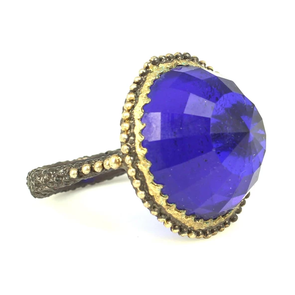 925 Ayar Gümüş Parlament Mavisi Taşlı Yüzük ürün görseli 1