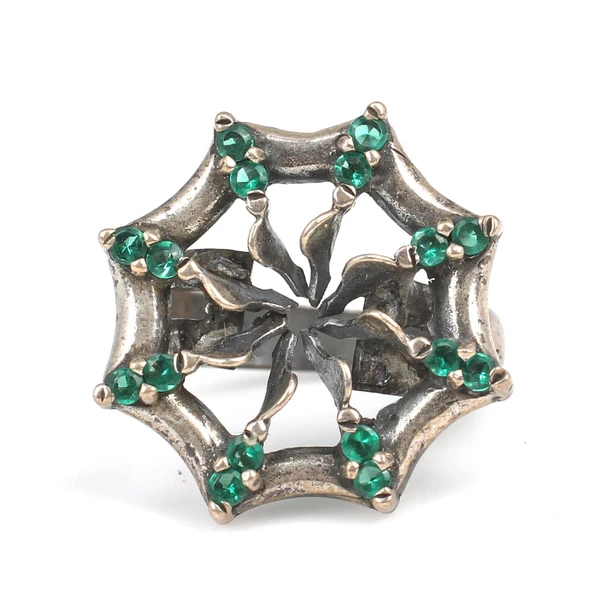 925 Ayar Gümüş Yeşil Zirkon Taşlı Yüzük - Resim 5