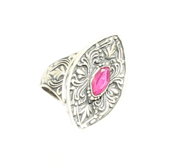 925 Ayar Gümüş Mekik Yakut Taşlı Yüzük - 2