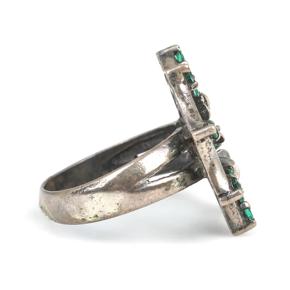 925 Ayar Gümüş Yeşil Zirkon Taşlı Yüzük - Resim 4