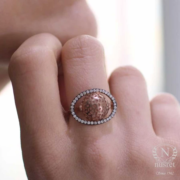 925 Ayar Rose Gümüş Taşlı Rodajlı Yüzük ürün görseli 1