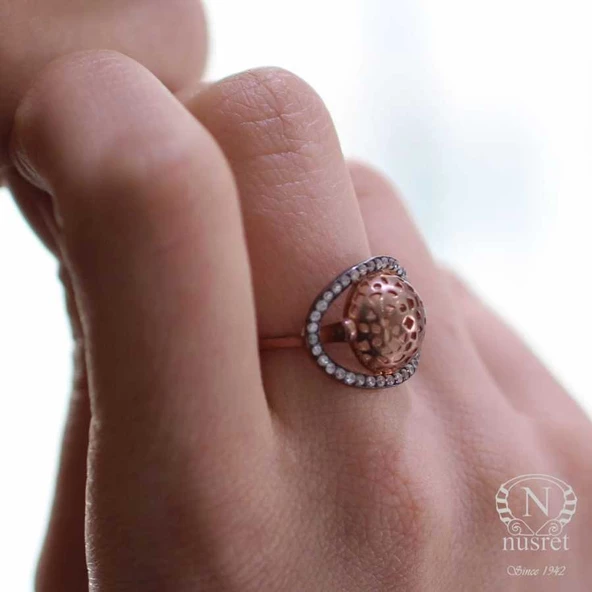 925 Ayar Rose Gümüş Taşlı Rodajlı Yüzük - Resim 3