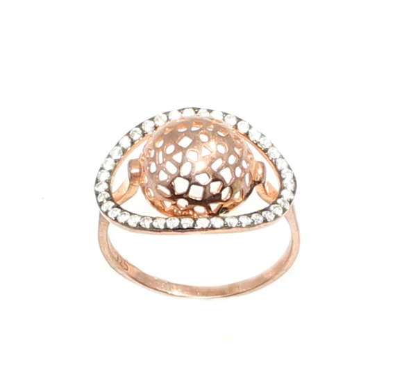 925 Ayar Rose Gümüş Taşlı Rodajlı Yüzük - Resim 2