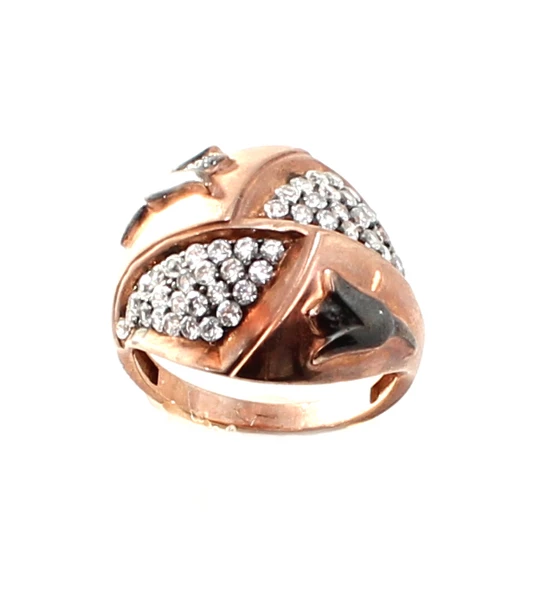 925 Ayar Rose Gümüş Lale Motifli Taşlı Yüzük - Resim 3