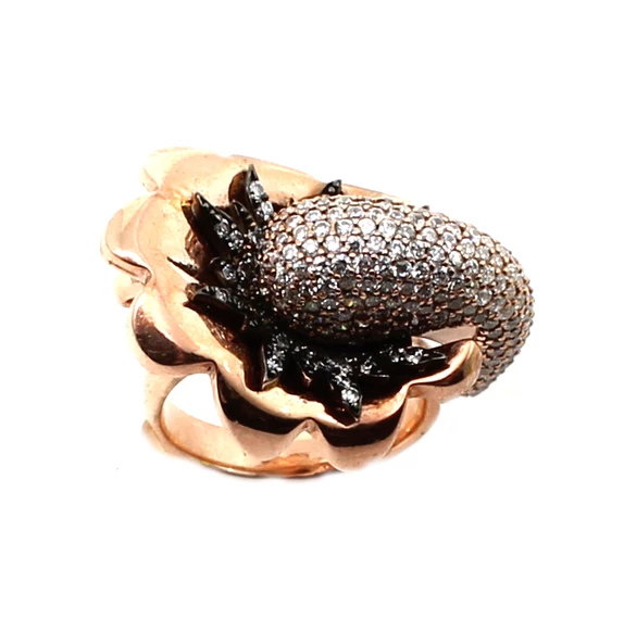 925 Ayar Pembe Gümüş Taşlı Yüzük - Resim 2