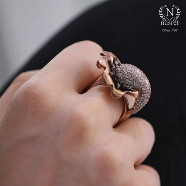 925 Ayar Pembe Gümüş Taşlı Yüzük - Resim 5