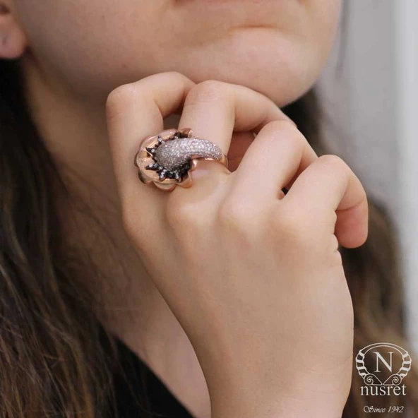 925 Ayar Pembe Gümüş Taşlı Yüzük - Resim 7