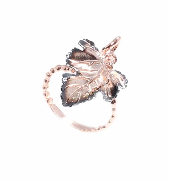 925 Ayar Rose Gümüş AsmaYaprağı Yüzük - Resim 9