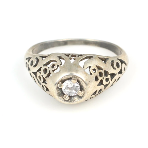 925 Ayar Gümüş Ajur Desen Taşlı Yüzük - Resim 5