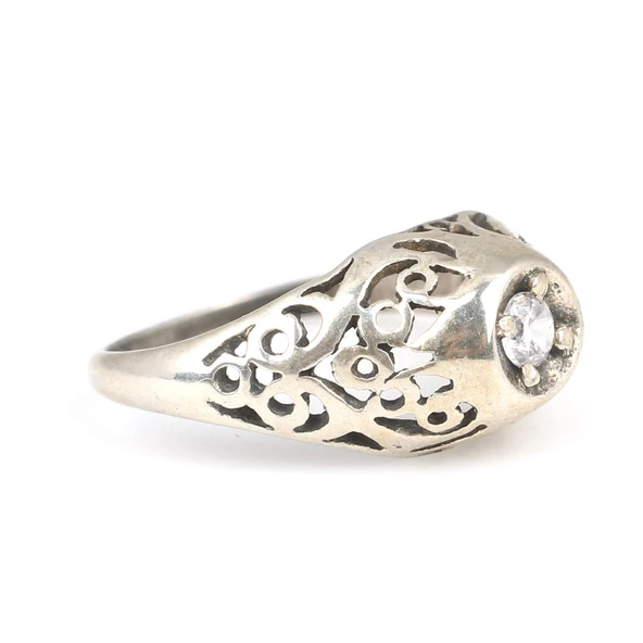 925 Ayar Gümüş Ajur Desen Taşlı Yüzük ürün görseli 1