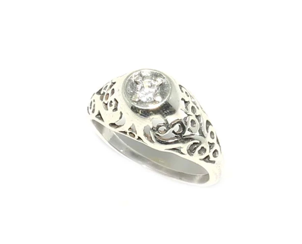 925 Ayar Gümüş Ajur Desen Taşlı Yüzük - Resim 2